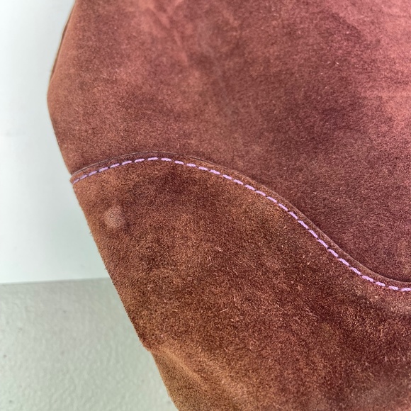Coach Hamptons Purple Maroon Suede Leather Satchel Purse Handbag Large - Picture 7 of 13